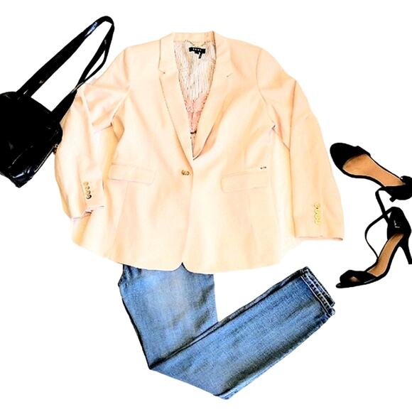 DKNY Blazer Oversized Sz 16 Soft Peach GOLD Buttons Long Jacket Avante Garde NEW - Picture 5 of 14